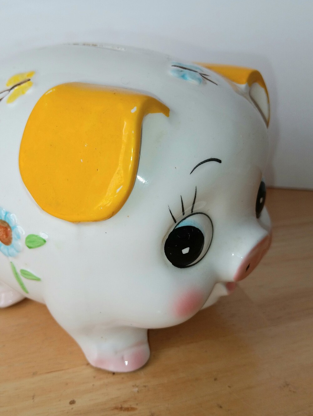 Vintage 1960s Floral Ceramic Piggy Bank
